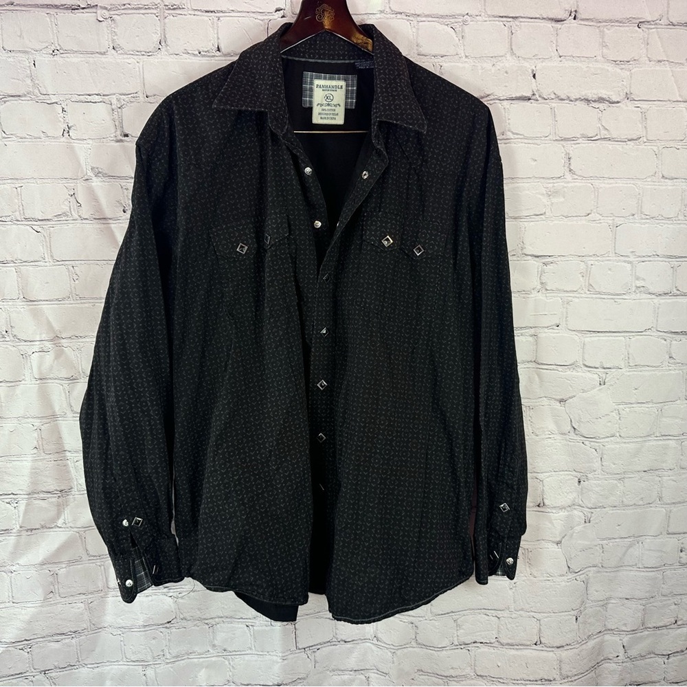panhandle rough stock Black western pearl snap Shirt mens XL 100% cotton cowboy